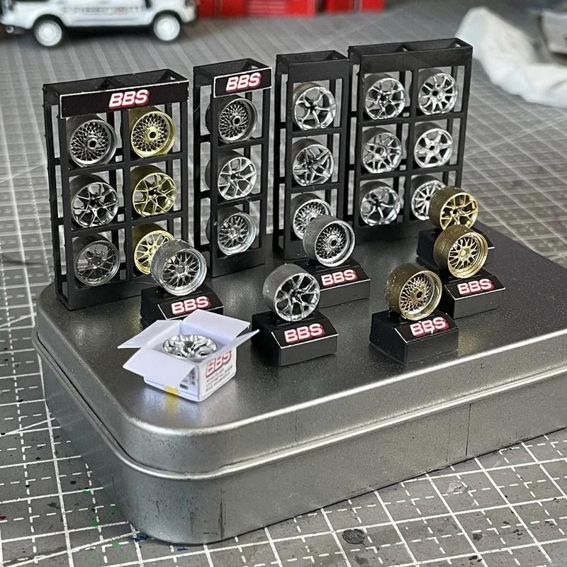 Diorama 1/64 BBS Car Wheel Display Stand Model Garage Workshop Scene Props Model