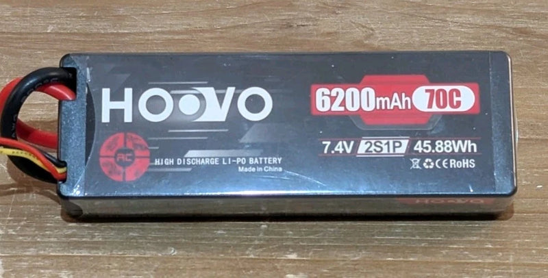 Hoovo 7.4V 6200mAh 70C 2S1P LiPo RC Battery New No Box Battery