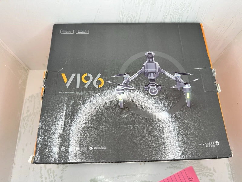 V196 FPV quadcopter dual-camera drone on retail box