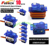 10-pack Feetech FS90 6V analog micro servo with blue case and connector