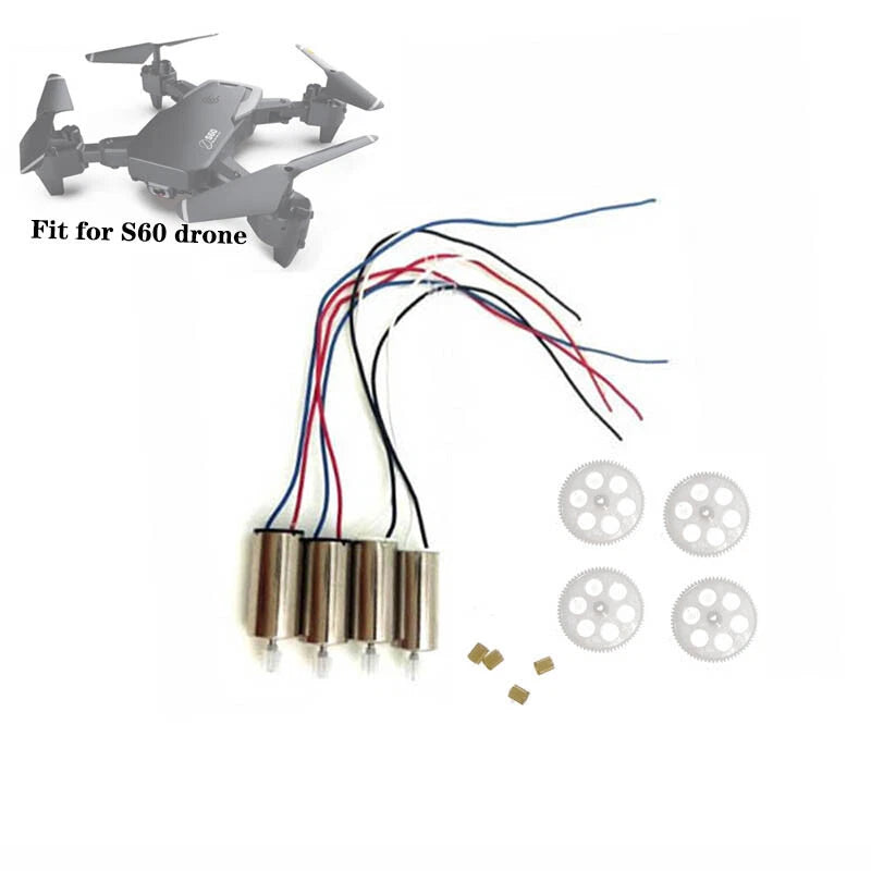 RC drone accessory kit with four motors, wiring harness and gear discs