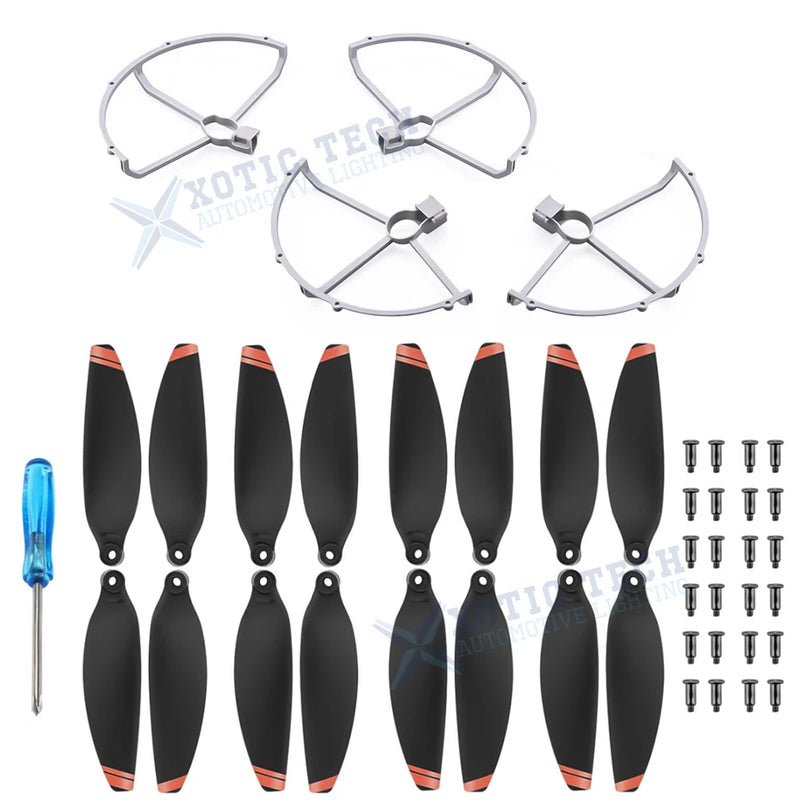 Drone prop guard kit with stripe wings, multiple props, and mounting screws