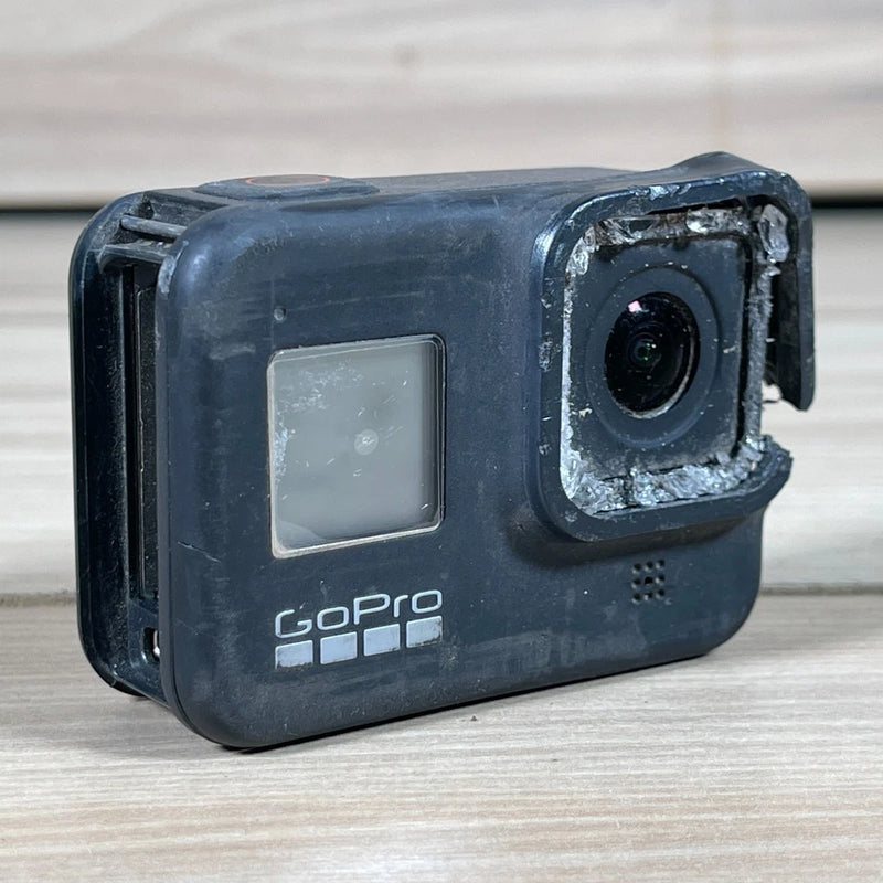 GoPro HERO8 action camera for parts, front lens and LCD screen visible