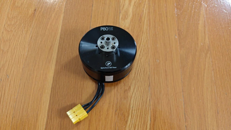 Black TMotor P80 brushless UAV motor with mounting plate and three-wire connector