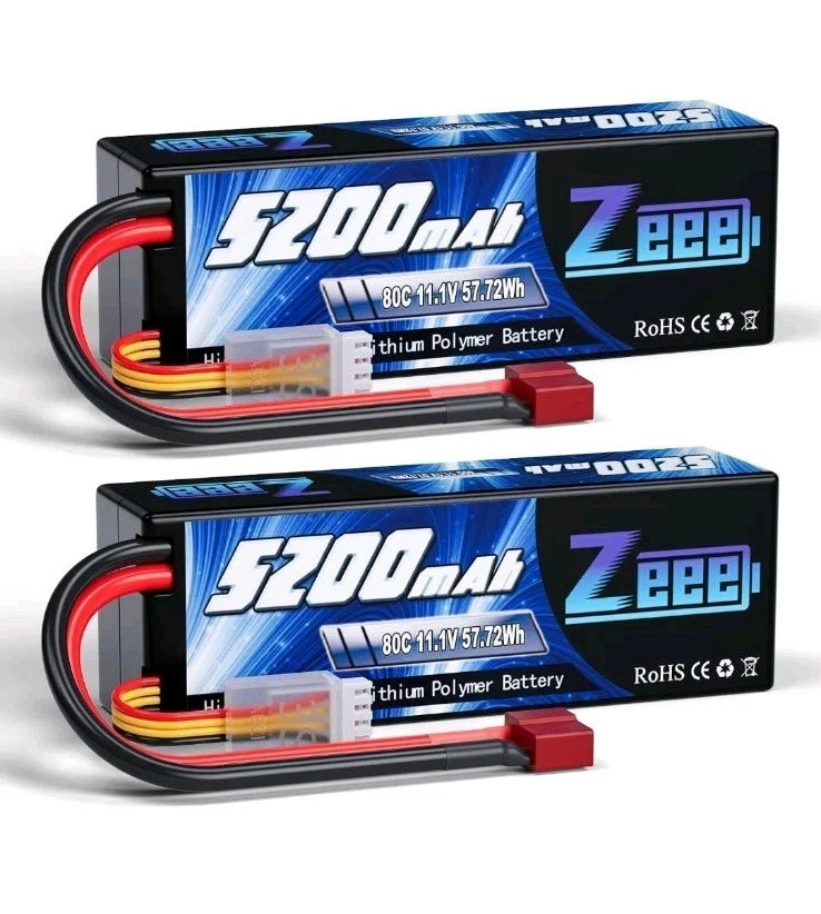 2 Pack Zeee 3S 5200mAh Lipo Battery 11.1V 80C Hardcase Batteries For RC Car Boat Battery