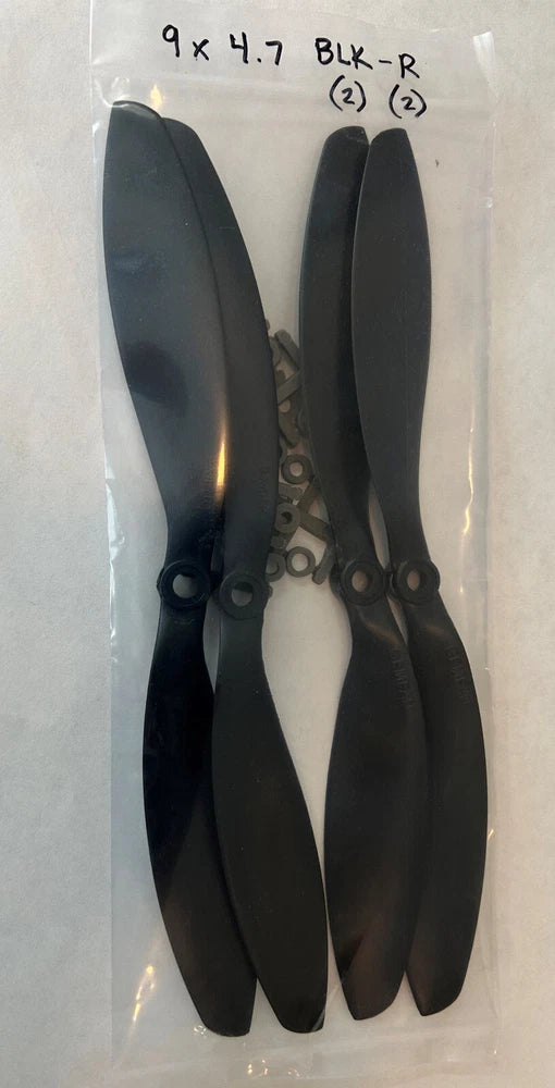 Prop Set for Quadcopter Drone 9x4.7 Black Plastic 4 propellers w/ hub adapters