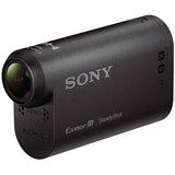 Black SONY action camera with front lens and side buttons, Exmor R SteadyShot text