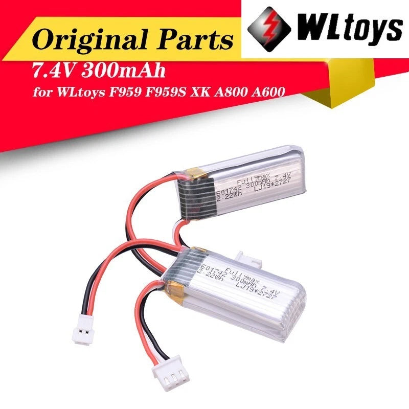 2x WLtoys RC Airplane Battery 7.4V 300mAh Battery for F959 Aircraft XK A800 Battery