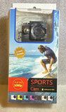 Black waterproof action camera box with 2-inch LCD screen and Full HD 1080p