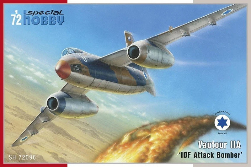 1:72 Vautour IIA attack bomber model, blue-gray camouflage with twin jet engines