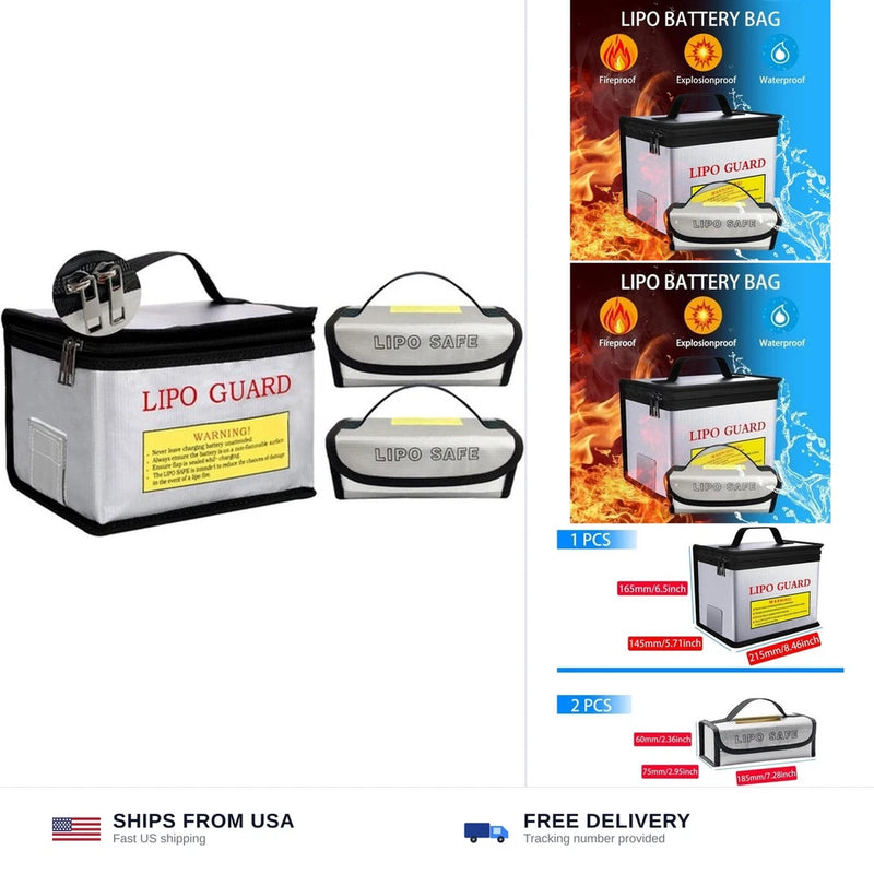 3pcs Lipo Battery Safe Bag Fire-Explosionproof Bag for RC Vehicle Batteries O... Battery