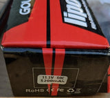 LiPo battery pack with 11.1V 50C 5200mAh label, ROHS/CE/FC marks