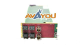 Audio DAC converter with red metal faceplate, gold RCA jacks and screw terminals