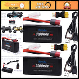2 Pack 7.4V 3000mAh Shorty T Plug Lipo Battery with XT60 Converter for RC Trucks Battery