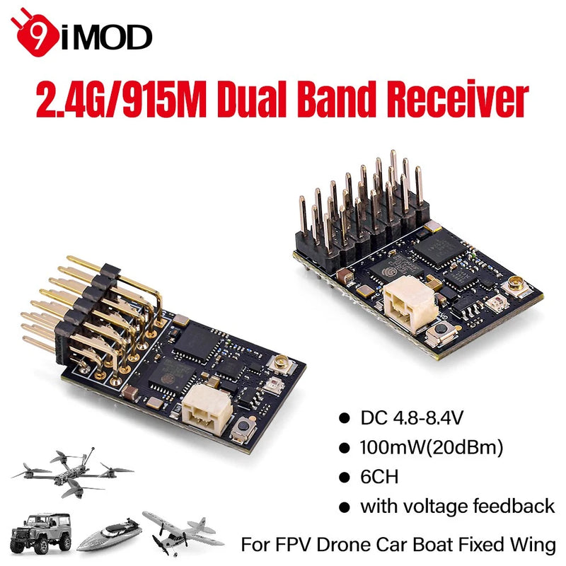 2.4G/915M Dual Band Receiver PWM Receiver 6CH 100mW 20dBm ELRS for RC Drone