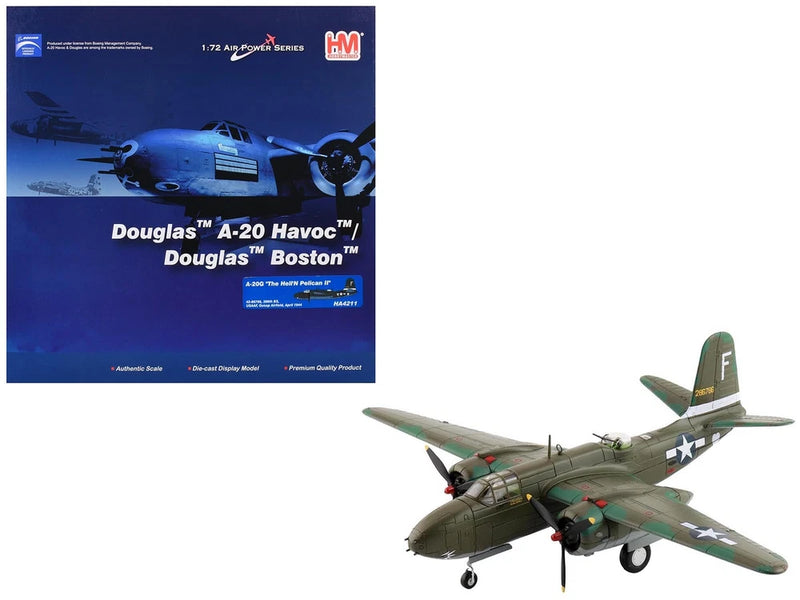 1/72 scale olive green Douglas A-20G Havoc aircraft model with star-and-bar markings