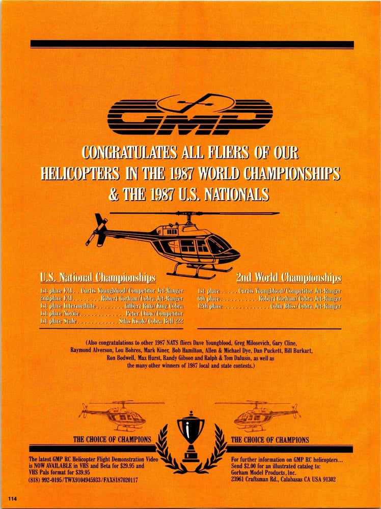 GMP RC Helicopters 1987 NATS Print Ad Ephemera Wall Art Decor