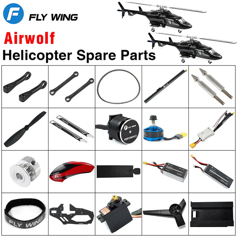 RC helicopter spare parts set with propellers, rotor belt, and connectors