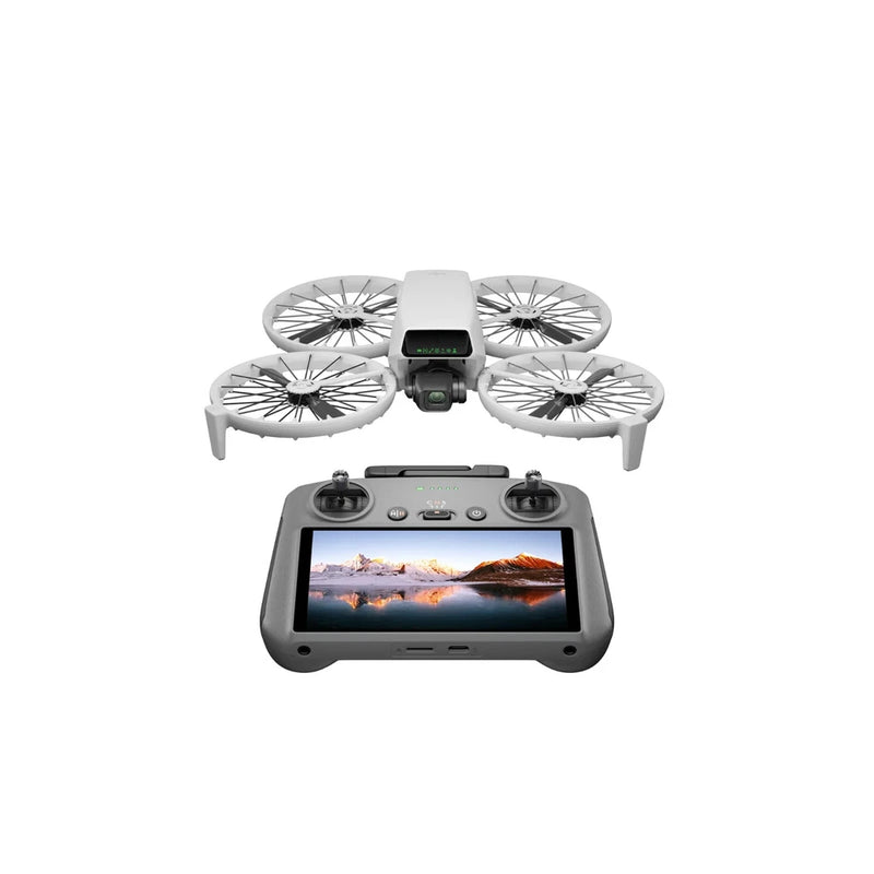 DJI Flip drone remote controller with screen, gray body and dual joysticks
