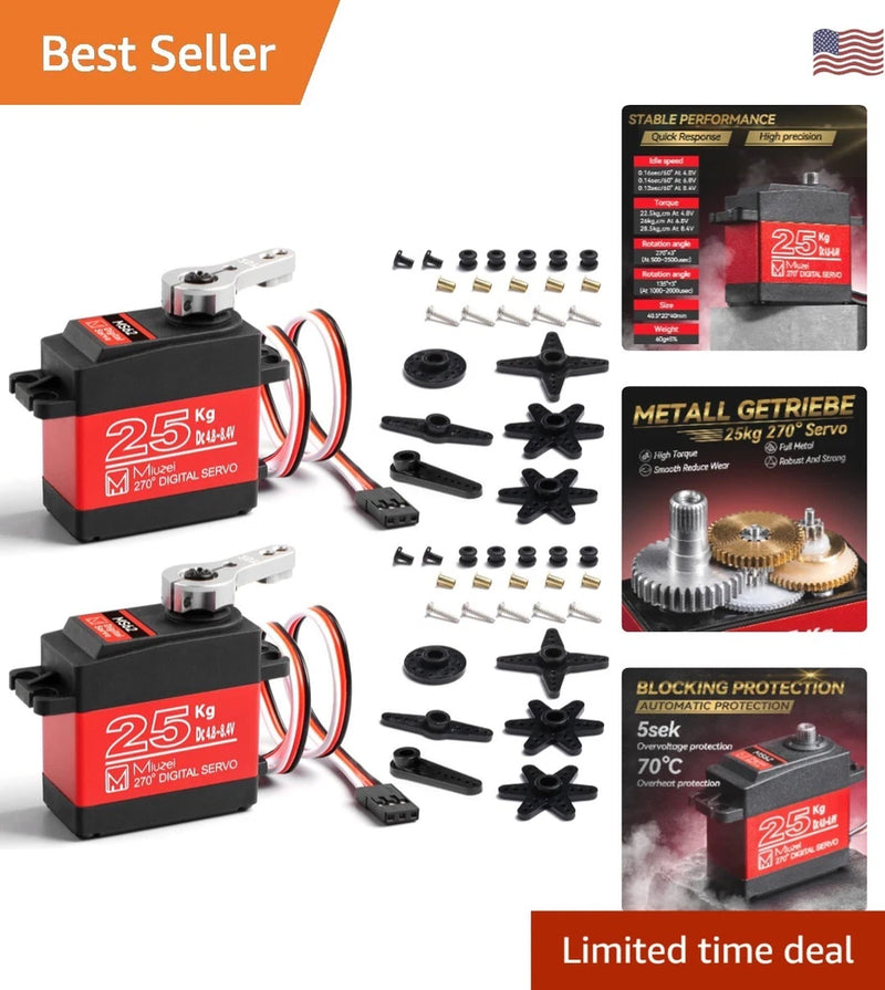 2Pcs 25KG High Torque Waterproof Servo Motor for 1/8 & 1/10 RC Cars
