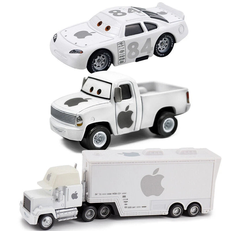 3PCS Disney Pixar Cars McQueen Film NO.84 White Apple Truck&Pickup&Car