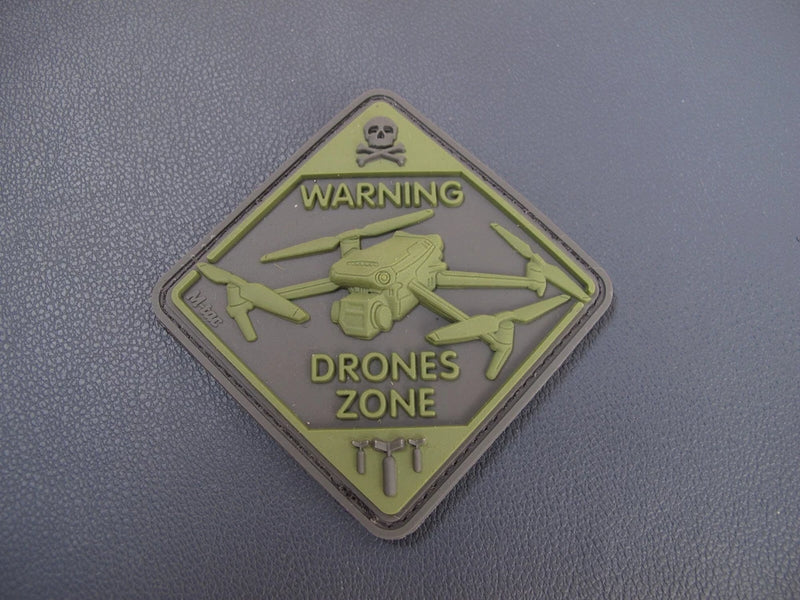 WARNING drones ZONE  3D PVC  PATCH  TACTICAL MORALE   60 x 60 mm fpv drone