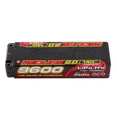 Gens ace 9600mAh 2S 7.6V 140C Redline 2.0 Series Lipo Battery with 5.0mm Bullet Battery