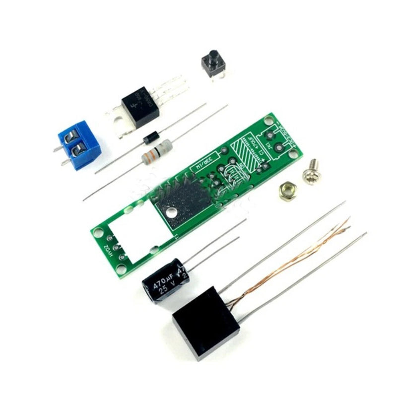 DIY high-voltage generator arc igniter kit: green PCB with electronic components and leads
