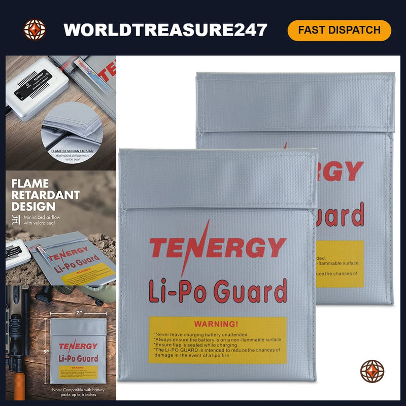 Fire Retardant Lipo Battery Storage Bags - 2 Pack, 7x9 Inches, Safe Charging Battery