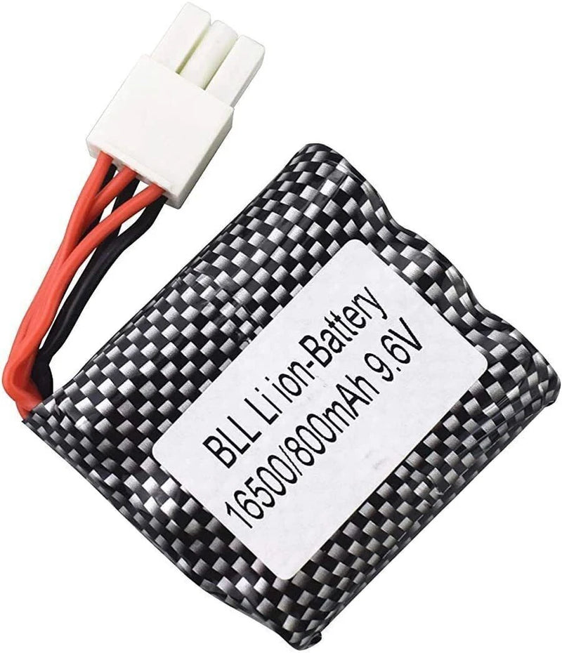 9.6V 800mAh Li-ion battery with plug connector and red/black wires, carbon-fiber case