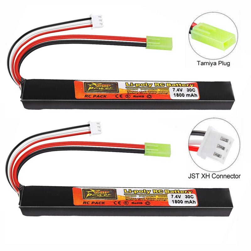 2pcs 1800mah 7.4V Lipo Airsoft Battery Rechargeable 2S Hobby Battery+Mini Tamiya