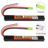 2pcs 1800mah 7.4V Lipo Airsoft Battery Rechargeable 2S Hobby Battery+Mini Tamiya