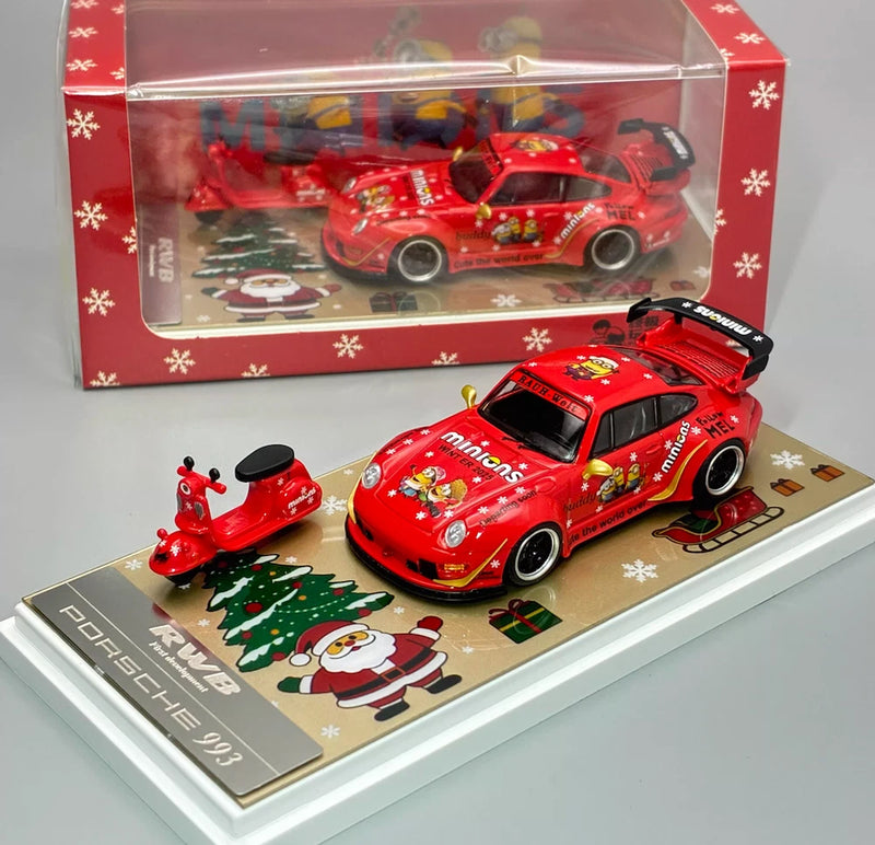 CZ ZJWJ 1:64 Red Christmas RWB 993 Bicycle Bike Sport Model Diecast Collect Car