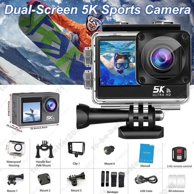 5K 30FPS Action Camera Underwater Camera Sport Camera Dual Screen Remote Control