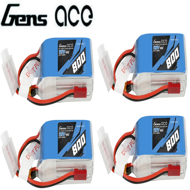 4X Gens Ace 800mAh 45C 11.1V 3S Lipo Battery JST-SYP For eFlite Mini Convergence Battery
