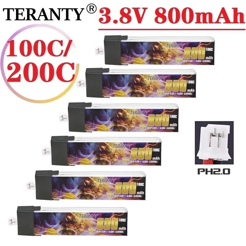 1S HV 3.8V 800MAH 100C /200C PH2.0 Teranty LiPo for RC Drone TinyWhoop Quad 5pc