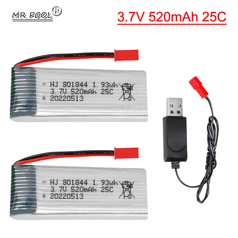 2Pack 3.7V 520mAh 25C Lipo Battery and charger for Hubsan H107P RC Camera Drone