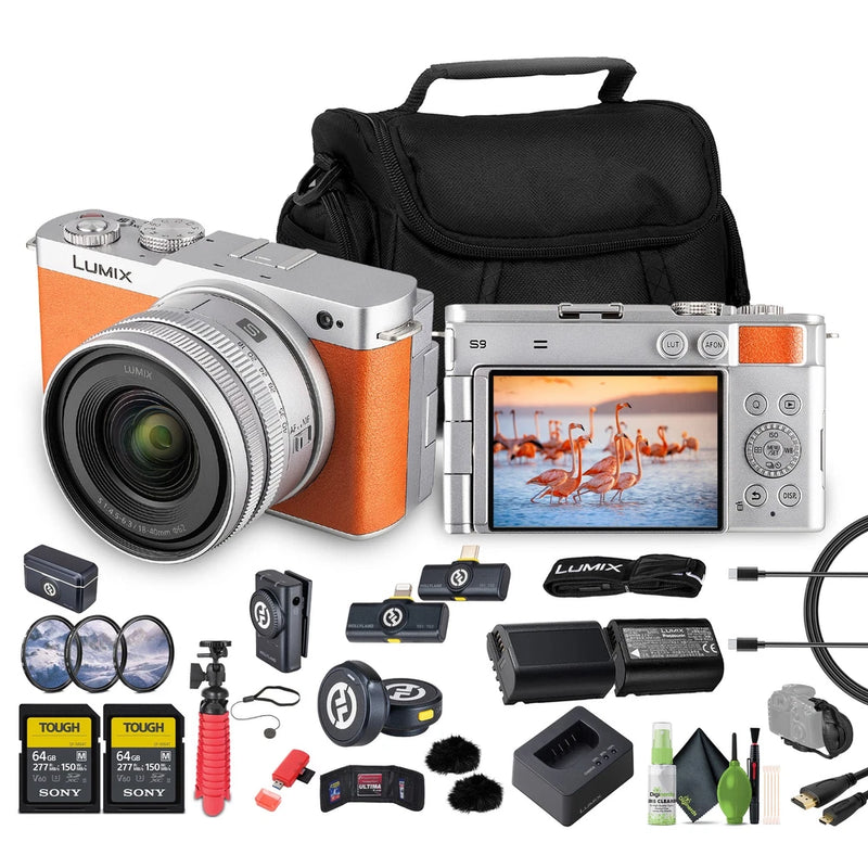 Panasonic Lumix S9Camera with 18-40mm f Lens (Orange), 2x 64GB Memory Card