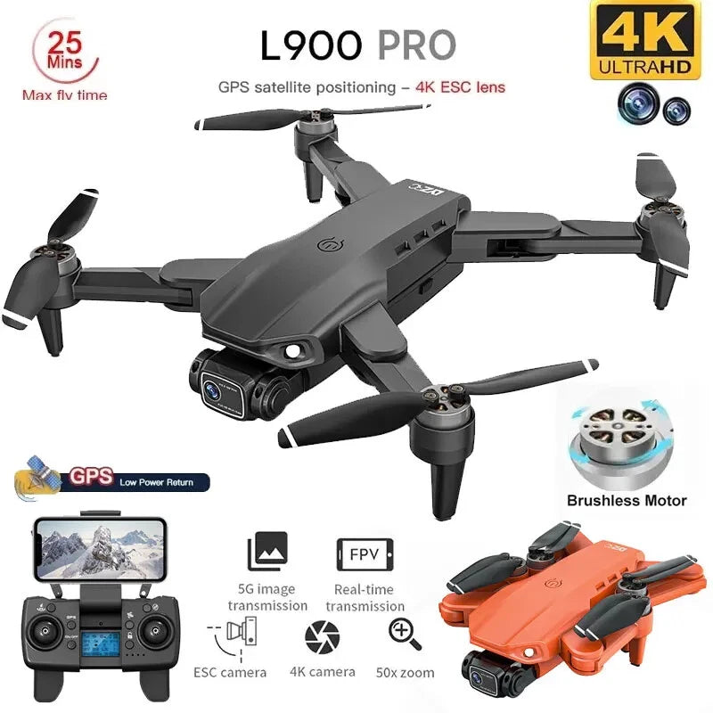GPS quadcopter drone with 4K dual cameras, brushless motors, and four foldable arms
