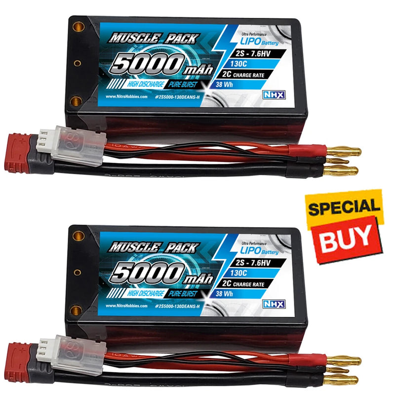 NHX Muscle Pack 2S 7.6 5000mAh 130C Shorty Lipo-HV Battery w/Deans Connector (2) Battery