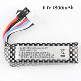 11.1V Li-ion RC battery pack with checkered wrap, label, and plug connectors