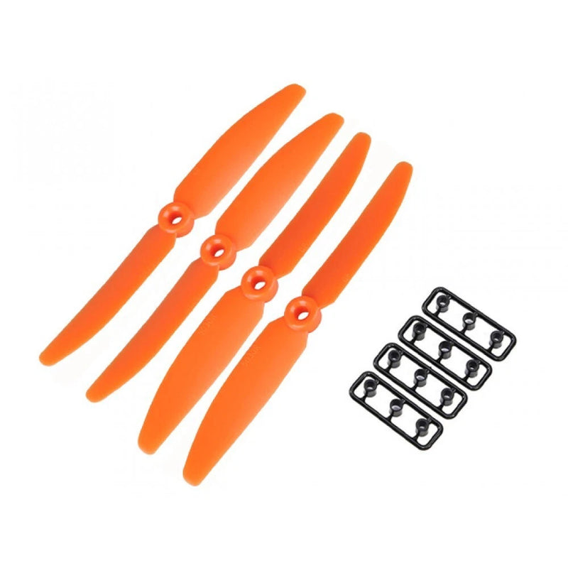 Orange quadcopter propeller set with 2CW and 2CCW blades and black mounting frames