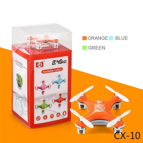 Mini LED RC quadcopter drone, white with orange accents and four propellers