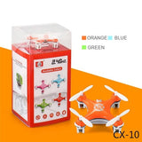 Mini LED RC quadcopter drone, white with orange accents and four propellers