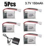 5pcs 3.7v 150mah Battery with syma battery charger For H8 Syma x2 Nihui U207
