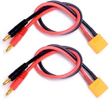 Pair of RC battery converter cables: XT90 male to 4mm banana plug bullets, black/red