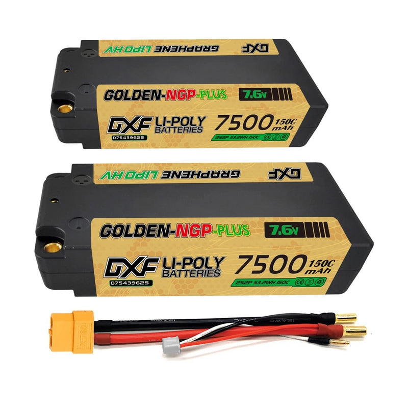 2x DXF 7500mAh 2S 7.6V 150C HV Golden NGP Plus MIDDLE Lipo Battery 5MM