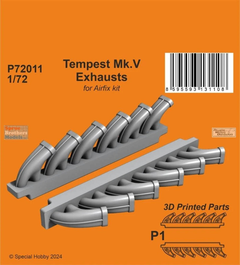 1:72 Tempest Mk.V exhausts set, gray 3D printed pipes with two engine rows