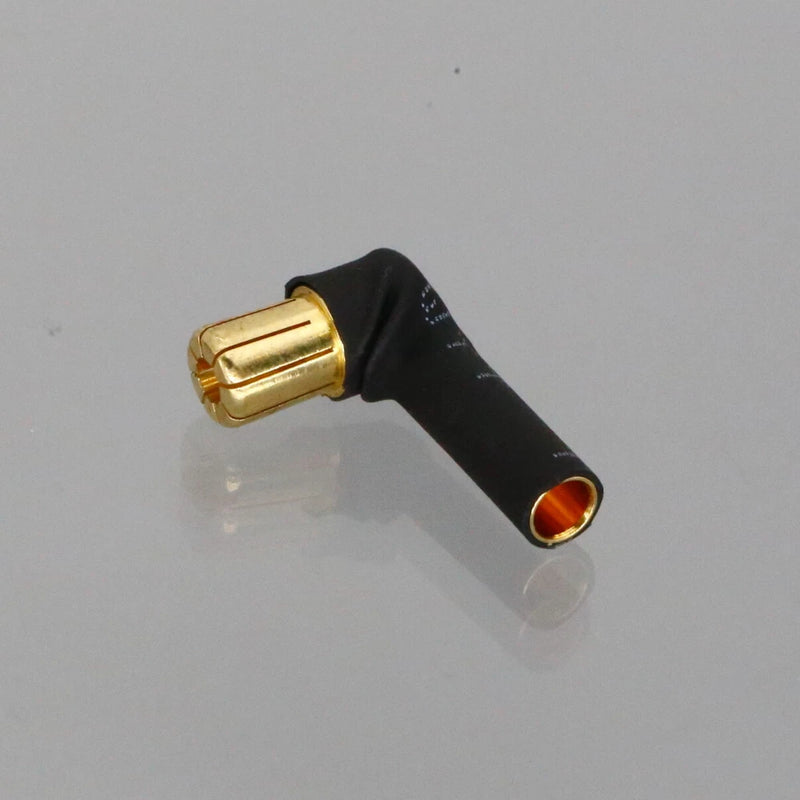 90-degree bullet connector adapter, 4mm female to 6.5mm male, black