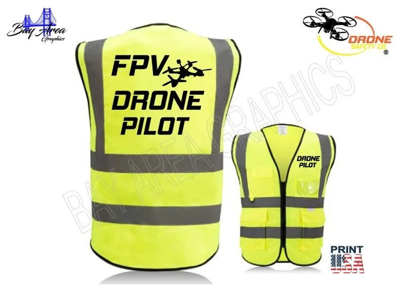 FPV Drone Pilot High Visibility Safety Vest YELLOW  360* REFLECTIVE+POCKETS